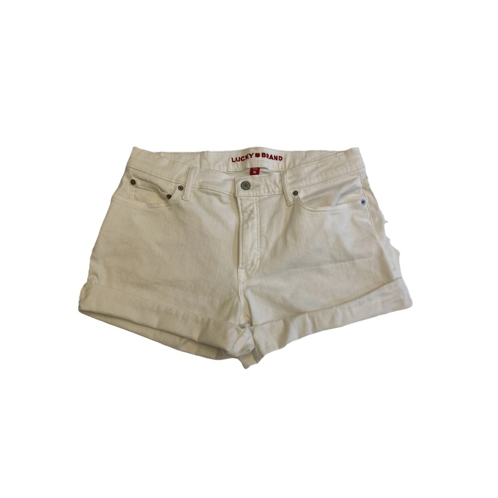 Lucky Brand Women's Ava Mid Rise White Jean Short Size 12/31 Cuff Roll EXCELLENT